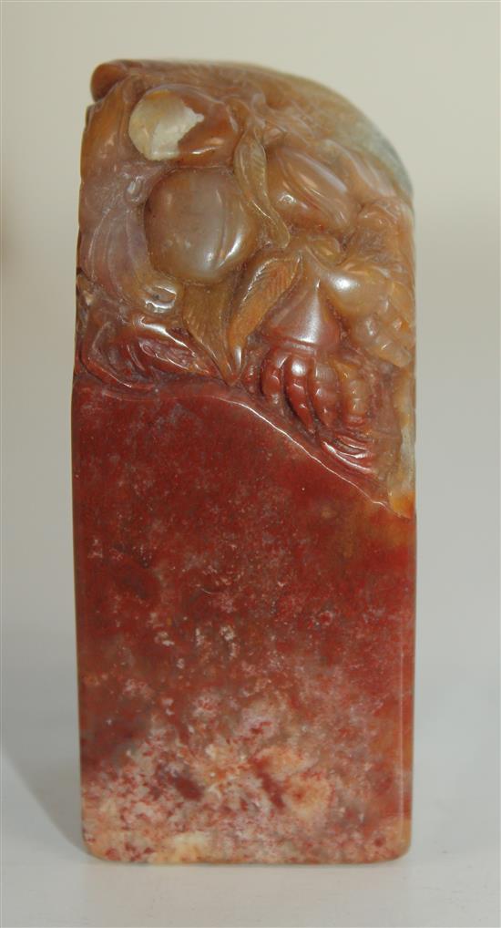 A Chinese Shoushan stone seal, 6.7 x 2.9 x 2.9cm